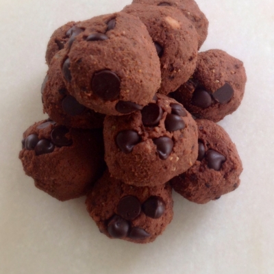 A close up view of the stack of choco black eyed beans bites