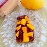 A slice of mango and amaranth smoothie cake