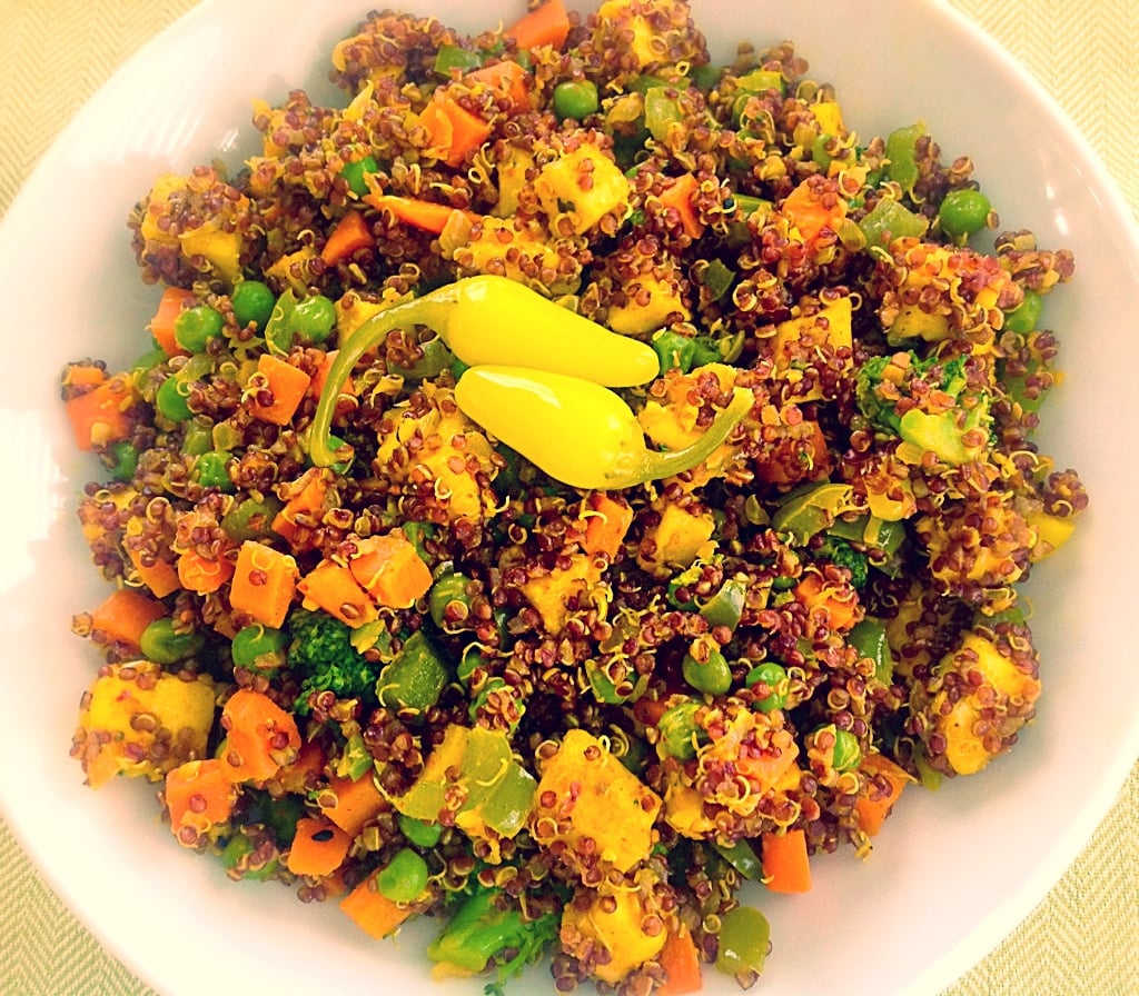Close up view of red quinoa & asian paneer fusion