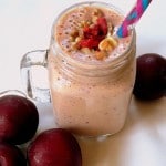 A close up view of velvet apricot oatmeal smoothie