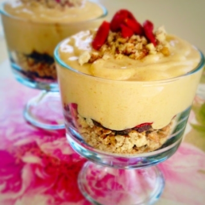 A front view of Persimmons Tofu Parfait