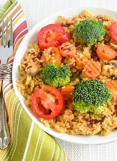 Half view of one pot veggie quinoa