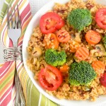 Top view of one pot veggie quinoa