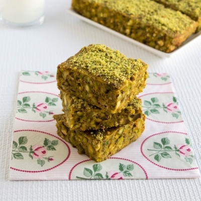 A stack of gluten free butternut squash pistachio bars