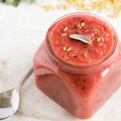 Plum Chutney in a glass jar