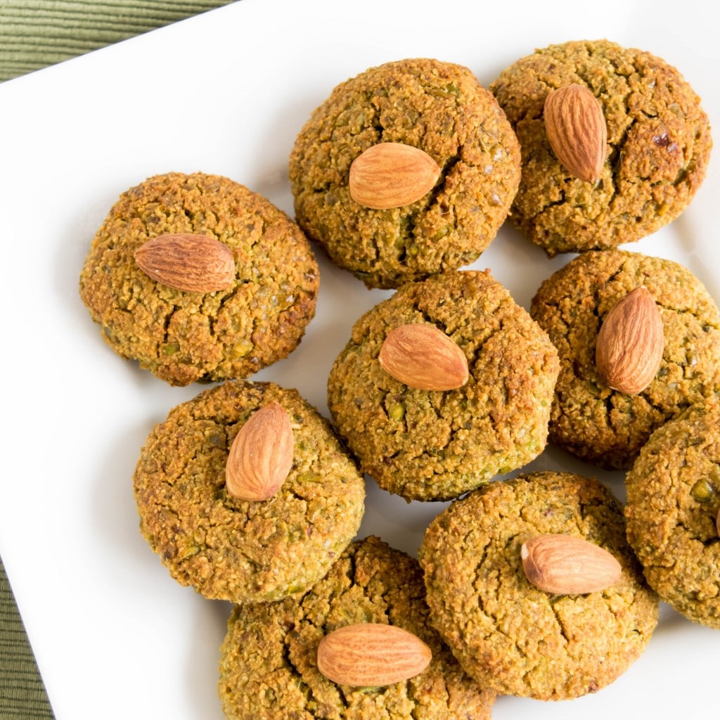 top view of green peas cookies in a  plate.