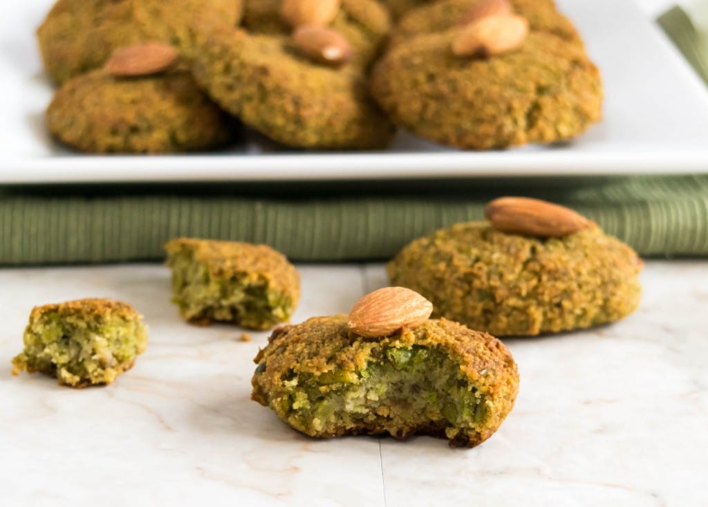 broken green peas cookies placed on a flat surface.