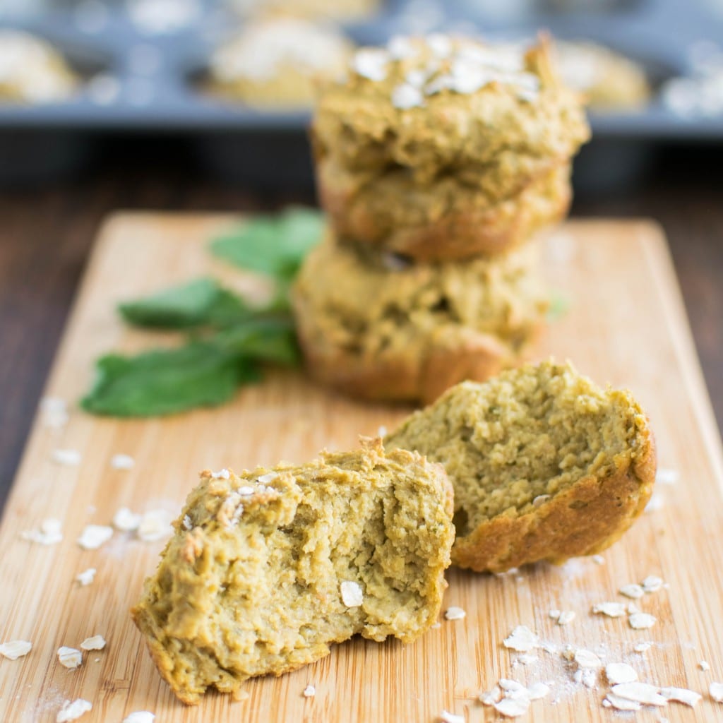 Broken and eaten savory kale oatmeal cups