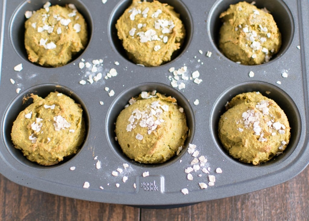 Savory Kale Oatmeal Cups in the muffin tray