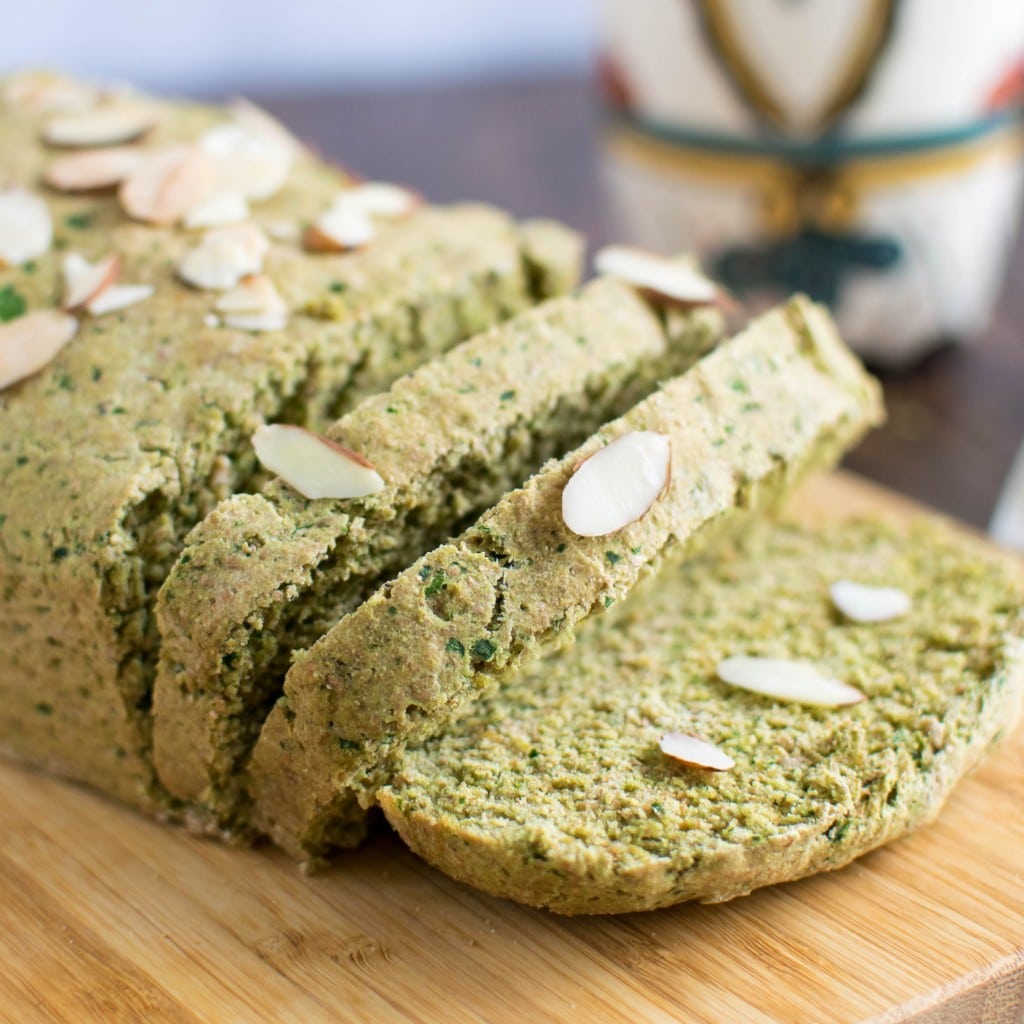 A front view of sliced quick spinach sauce bread
