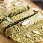 A close up view of sliced quick spinach sauce bread