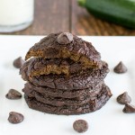 A stack of Fourless Chocolate Zucchini Cookies on a white plate