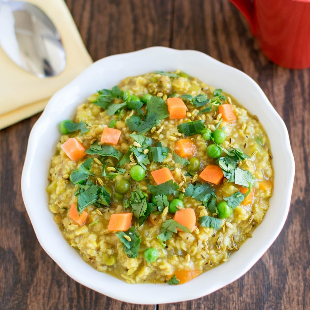 Top view of Masala Oatmeal in a bowl