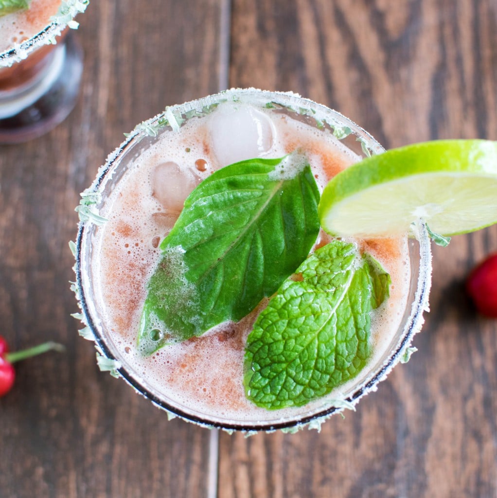 Top view of watermelon cherry cooler