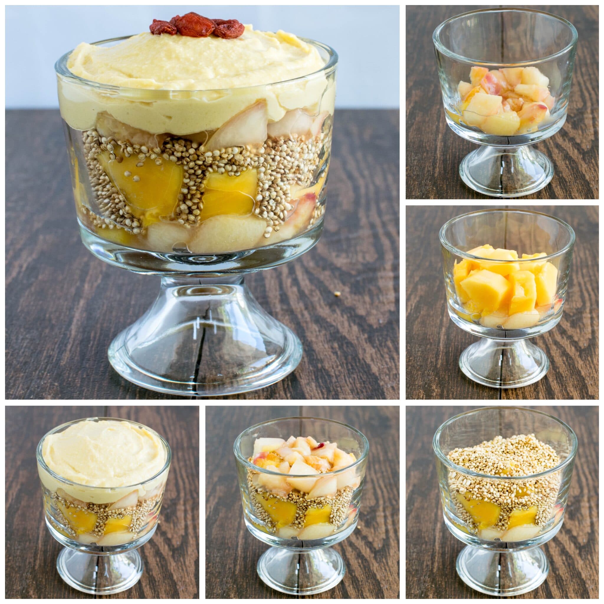 Roasted Peaches, Puffed Quinoa and Papaya Cashew Cream Parfait