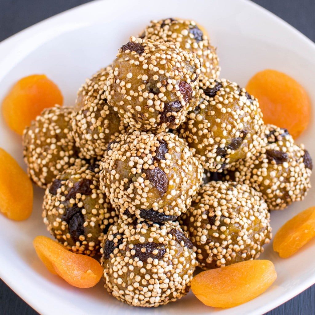 A close up view of No Bake Apricot Quinoa Bites 