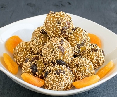 A front view of the stack of No Bake Apricot Quinoa Bites