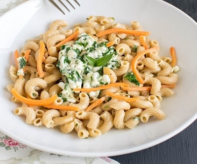 A close up view of Cottage Cheese Spinach Pasta