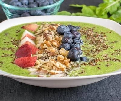 A front view of Arugula Quinoa Smoothie Bowl