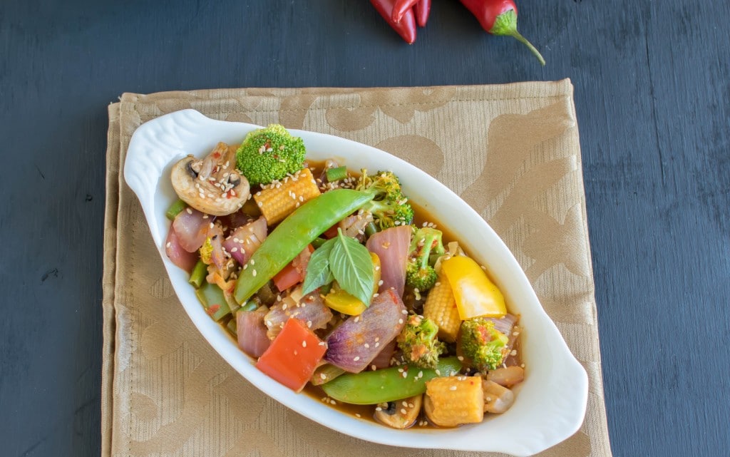 top view of vegetables in chili garlic sauce