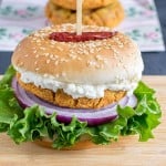 A front view of loaded Lentil Curry Burger
