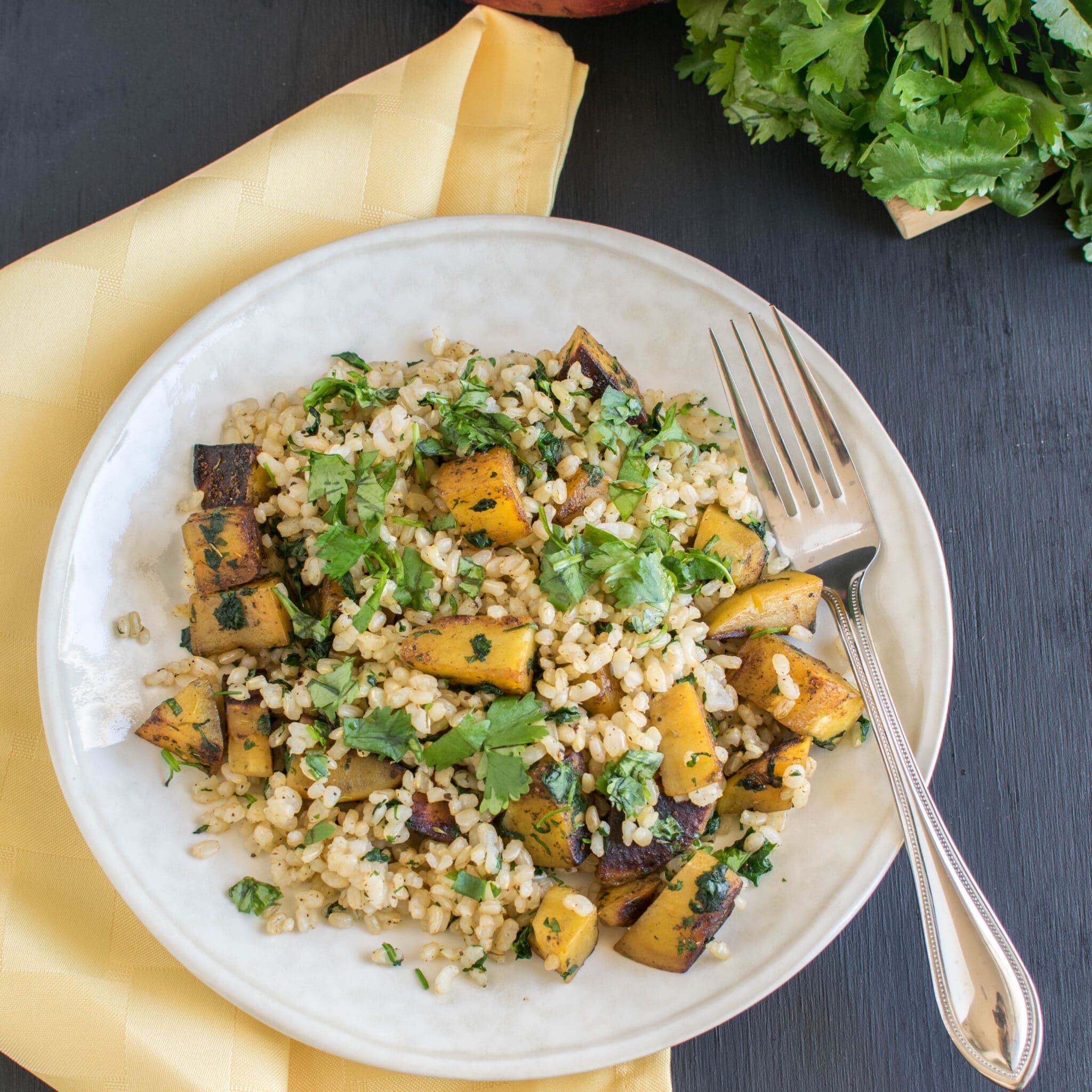 Cajun Spiced Sweet Potato Cilantro Pilaf 