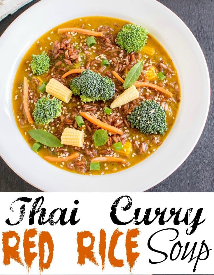 Top view of Thai Curry Red Rice Soup