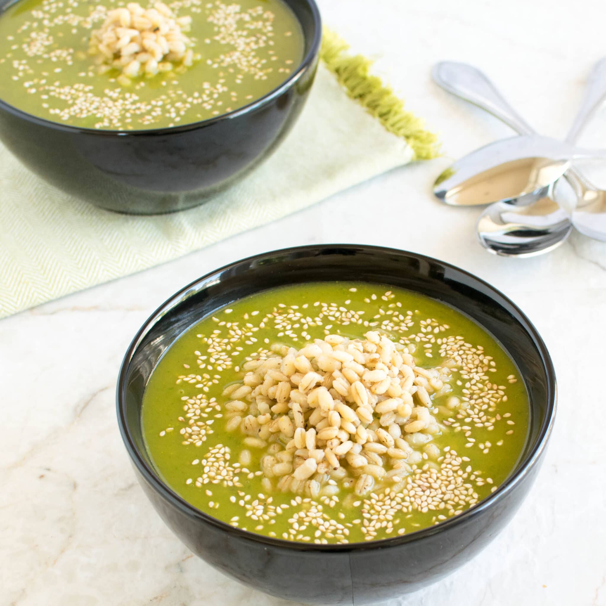 Cajun Spiced Barley Kale Soup vegan