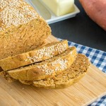 A close view of the slices of savory sweet potato bread