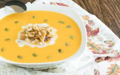 A front view of Butternut Squash and Sweet Potato Soup
