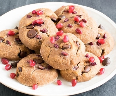 A plate full of Chocolate Chips Pomegranate Cookies