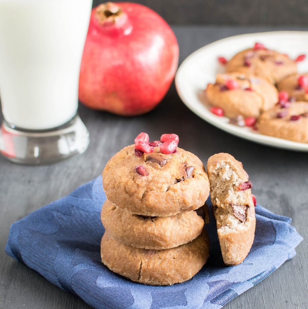 A stack of Chocolate Chip Pomegranate Cookies  