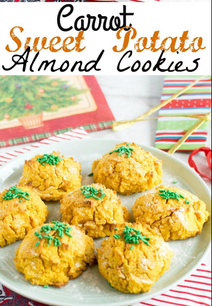 A 45 degree angle view of Carrot Sweet Potato Almond Cookies 