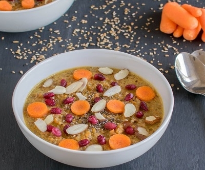 A 45 degree angle of carrot bulgur porridge