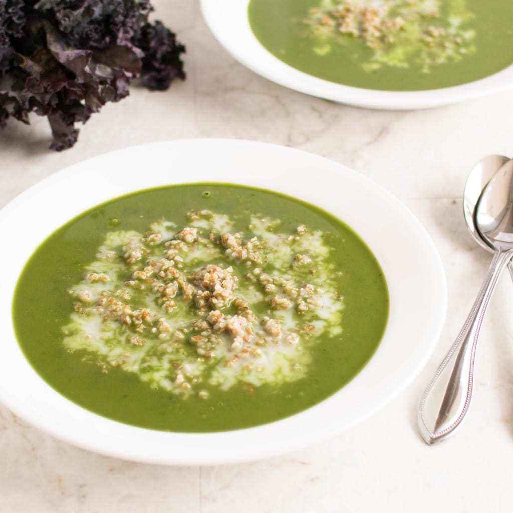 A 45 degree view of Kale Bulgur Soup 