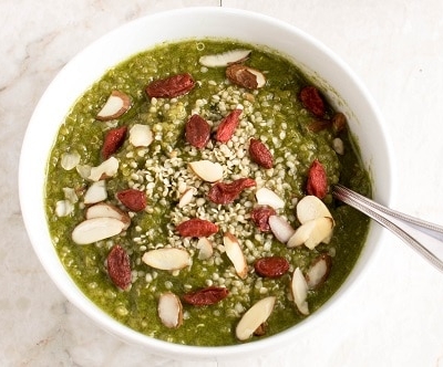 top view of spinach quinoa porridge