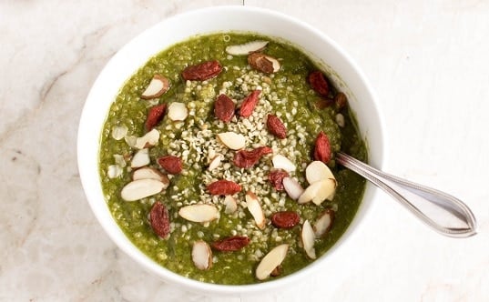 top view of spinach quinoa porridge