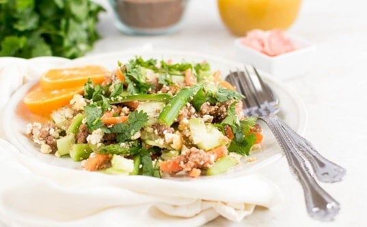 a front view of teff tofu salad