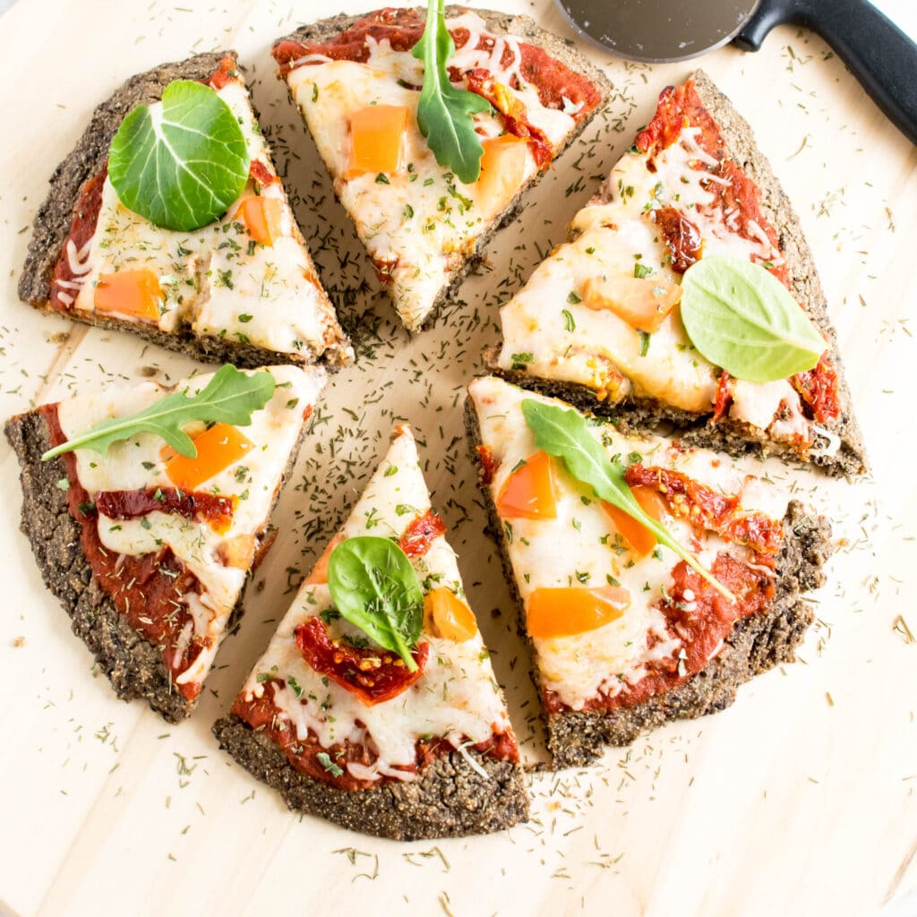 top view of black beans crust pizza