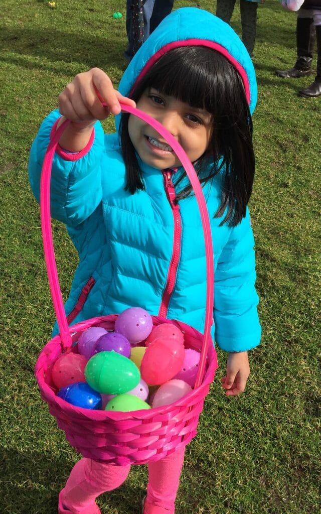 My daughter holding easter basket