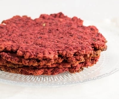 A front view of stack paleo beetroot tortilla