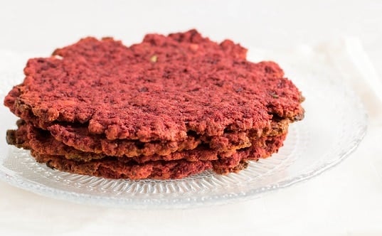 A front view of stack paleo beetroot tortilla