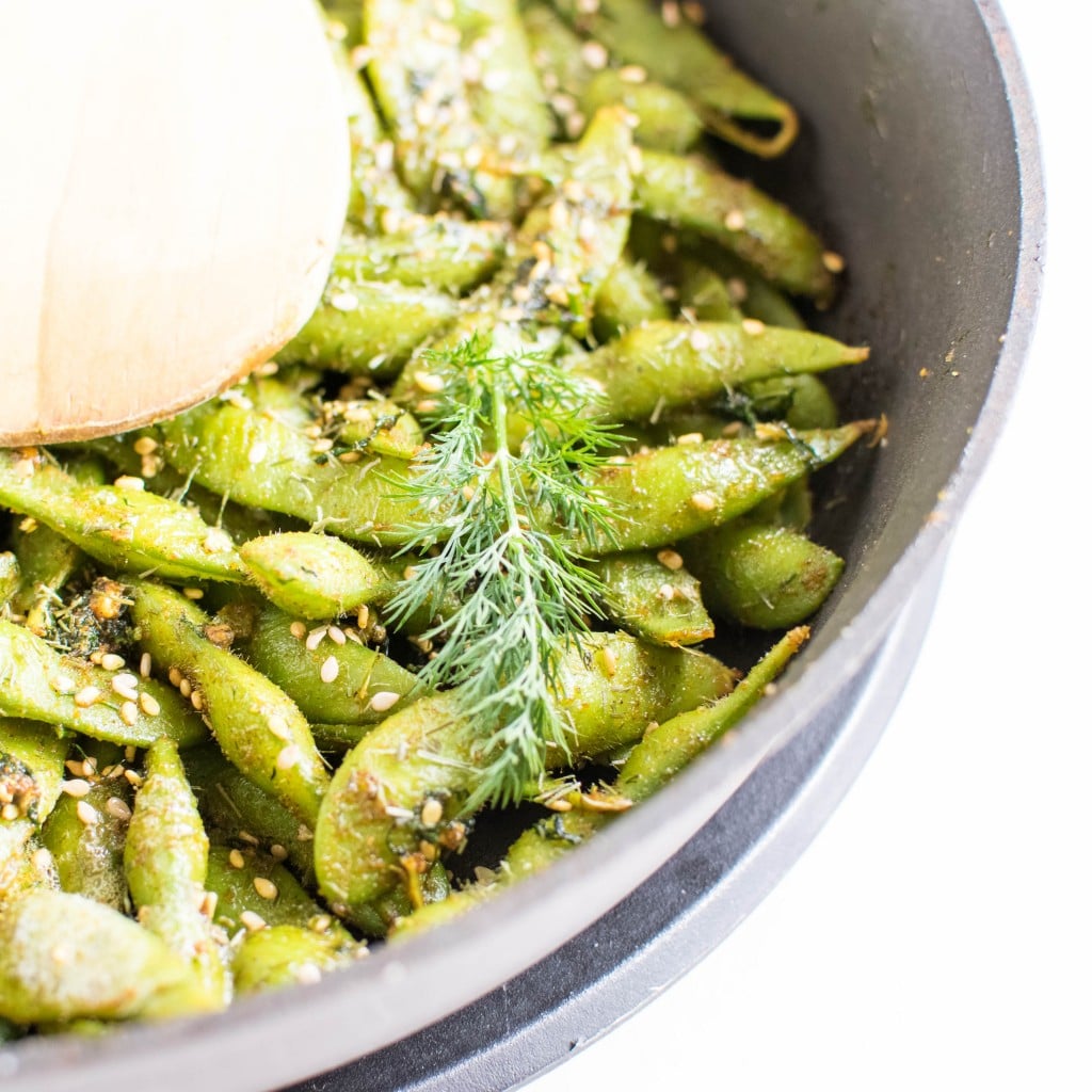 Dill Edamame Snack being sauteed