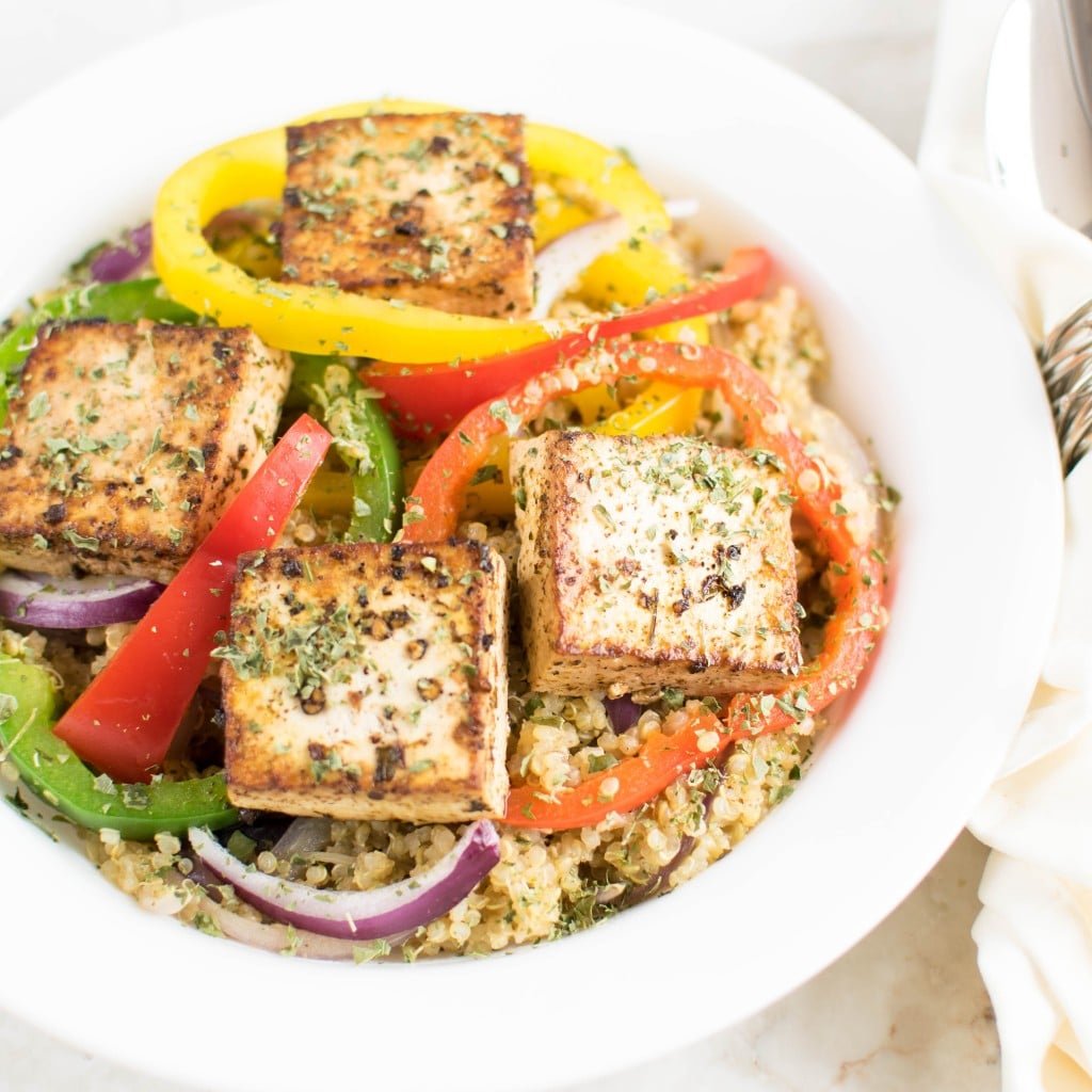 Red Wine Vinegar Tofu with Quinoa is a close up view shown in this image | kiipfit.com