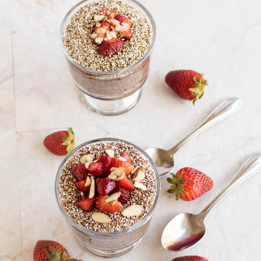 top view of strawberry chia amaranth parfait