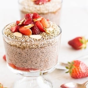 a front close up view of strawberry chia amaranth parfait