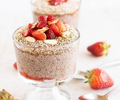 a front close up view of strawberry chia amaranth parfait