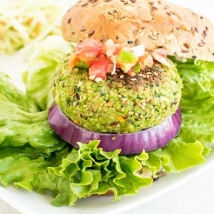 A front view of cilantro edamame burger