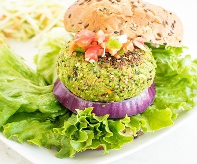 A front view of cilantro edamame burger