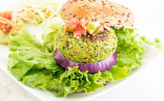 A front view of cilantro edamame burger